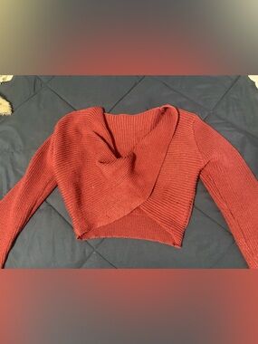 Rust Red Off-the-Shoulder Cropped Sweater